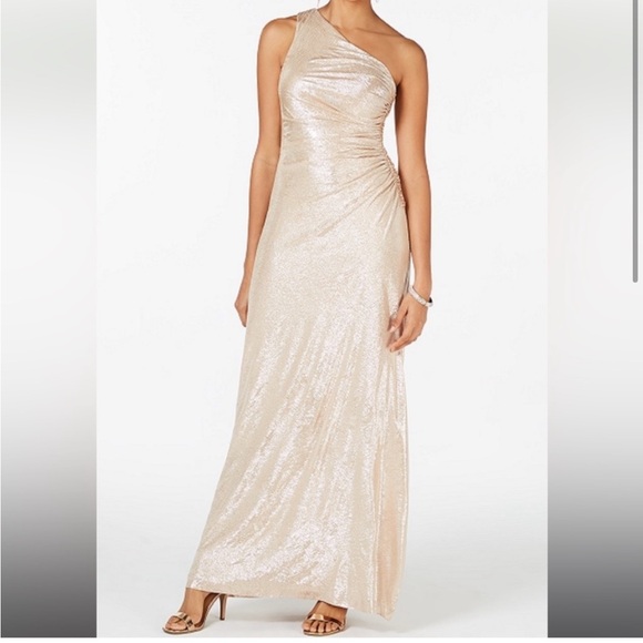 CALVIN KLEIN One shoulder metallic gown - Picture 1 of 6